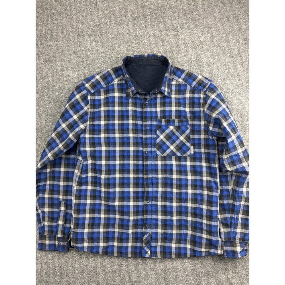 Mountain Hardwear Shirt Mens Large Blue Plaid Flannel Snap‎ Front Casual Outdoor